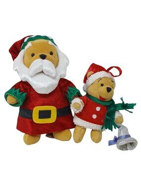 Disney Store Santa Pooh & Bear Christmas Plush W/ Bell 2001 #D-43
